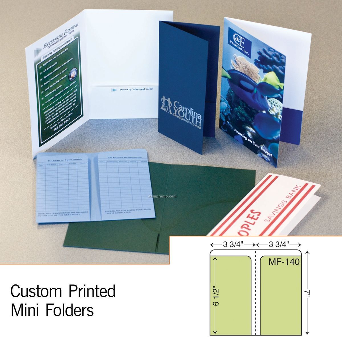 Mini Folder W/ Single Score Spine & Double Pockets (1 Color/1 Side)