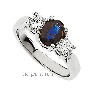 Platinum 7x5 Genuine Blue Sapphire & 3/8 Ct Tw Diamond Round Ring
