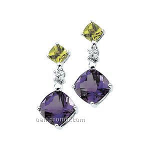 14kw Genuine Multi-color Gemstone And .06 Diamond Earrings