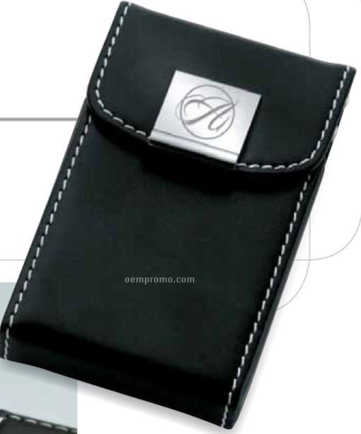 Black Leatherette Card Case W/ Snap Closure