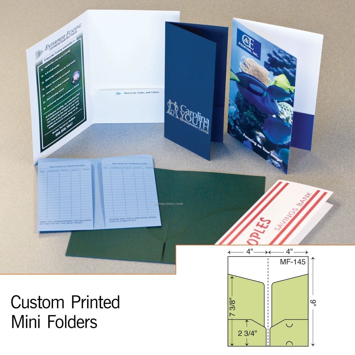 Mini Folder W/ 2 Angled Pockets & 2 2 3/4" Pockets (1 Color/1 Side)