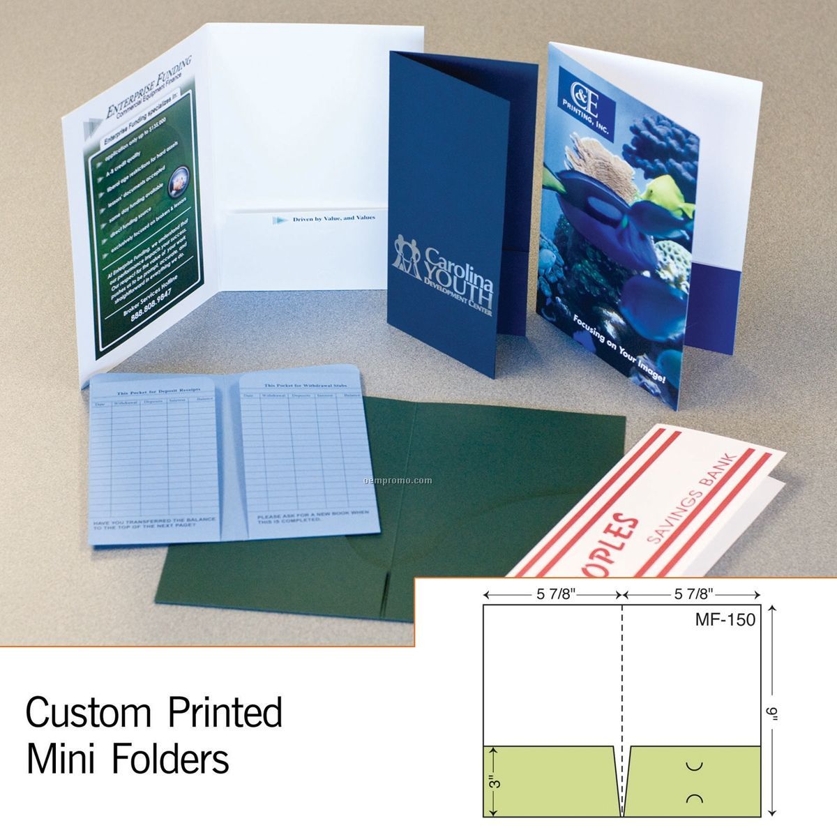 Mini Folder W/ Single Score Spine & Two Pockets (1 Color/1 Side)
