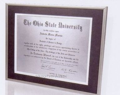 Satin German Silver Certificate Frame W/ Brushed Sides & Double Matboard