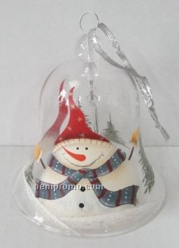 Snowman Bell Clear Ornament