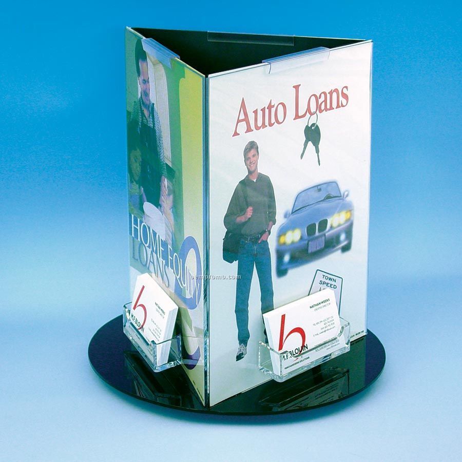 3-sided Rotating Sign Holder W/Business Card Pockets