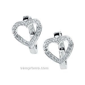 Sterling Silver Cubic Zirconia Heart Hoop Earrings