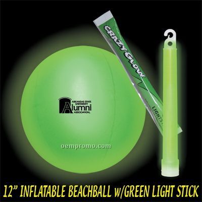 12" Inflatable Beach Ball W/ Green Light Stick