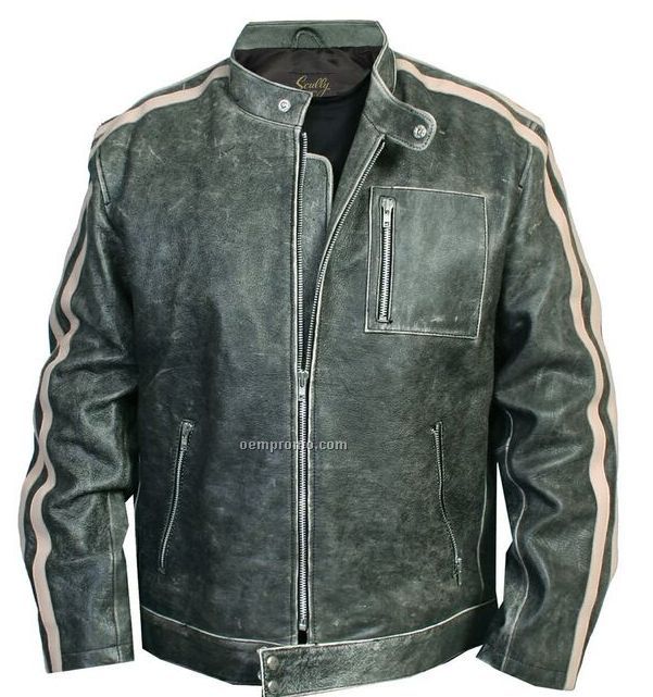 Men's Charcoal Sanded Calf Leather Racing Jacket (S-2xl)