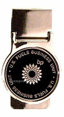 Silver Plated Money Clip With Brush Finished Zinc Medallion