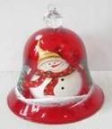 Snowman Bell Red Glass Ornament