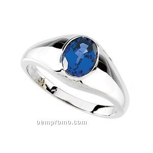 Gents' 14kw 9x7 Chatham Created Sapphire Ring