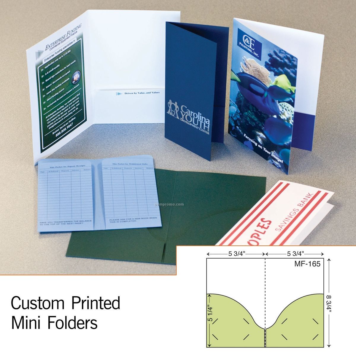 Mini Folder W/ 2 Curved Pockets (1 Color/1 Side)