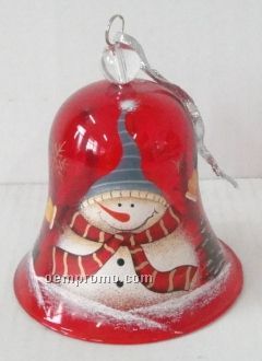 Snowman Bell Red Glass Ornament