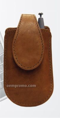 Dark Brown Phone Pouch W/Front Flap & Back Clip