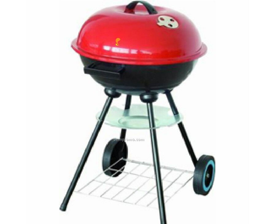 Round W/Red Lid & Wire Shelf Barbecue Grill