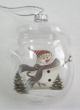 Snowman Mitten Clear Glass Ornament