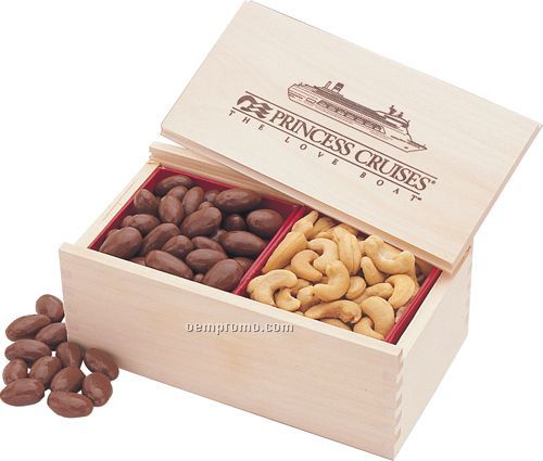 Wooden Collector's Box W/ Milk Chocolate Almonds & Jumbo Cashews