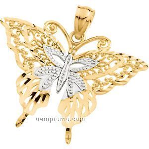 18-1/2x24-3/4 14ky Rhodium-plated Butterfly Pendant