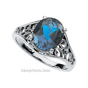 Ladies' 14kw 10x8 Genuine London Blue Topaz Ring