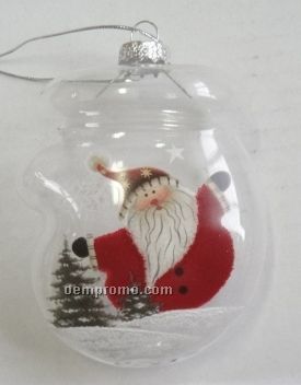 Santa Mitten Clear Glass Ornament