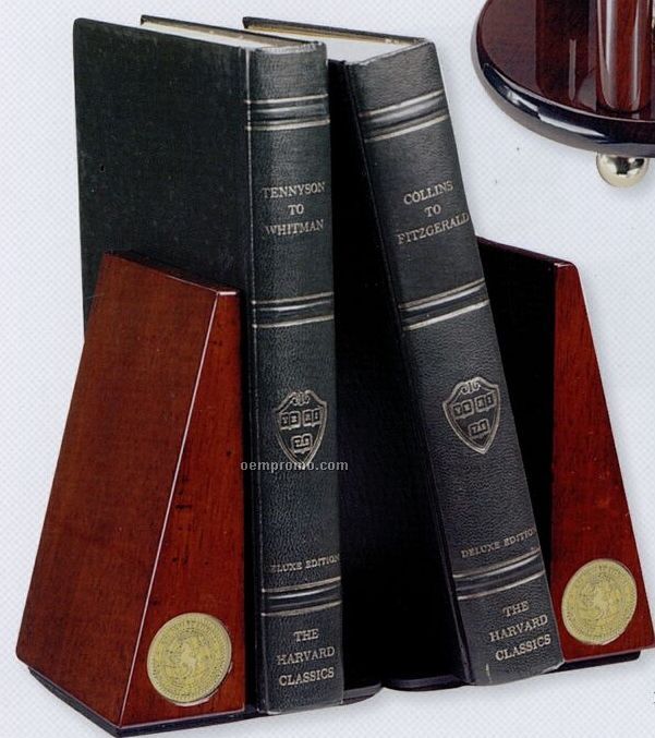 Rosewood Finish Wood Bookends - Silver