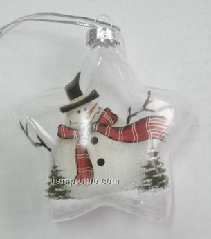 Snowman Star Clear Glass Ornament