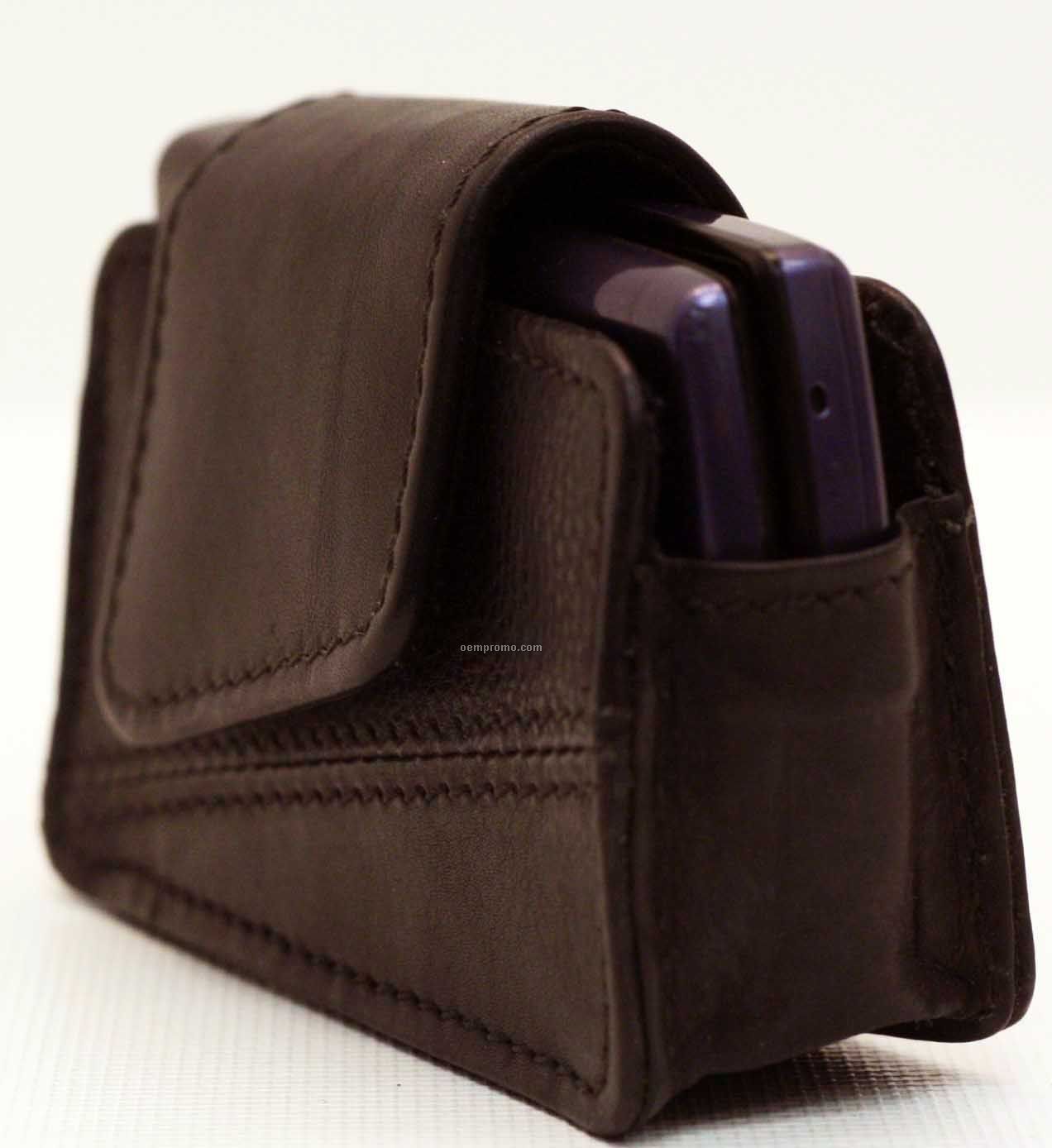 Black Cowhide Phone Mini Pouch W/ Back Clip