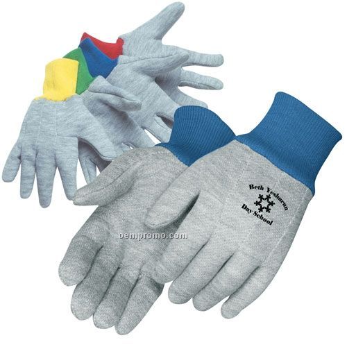 Kid's Gray Jersey Gloves W/ Assorted Color Wrist