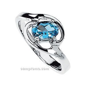 Ladies' 14kw 7x5 Genuine Swiss Blue Topaz Ring