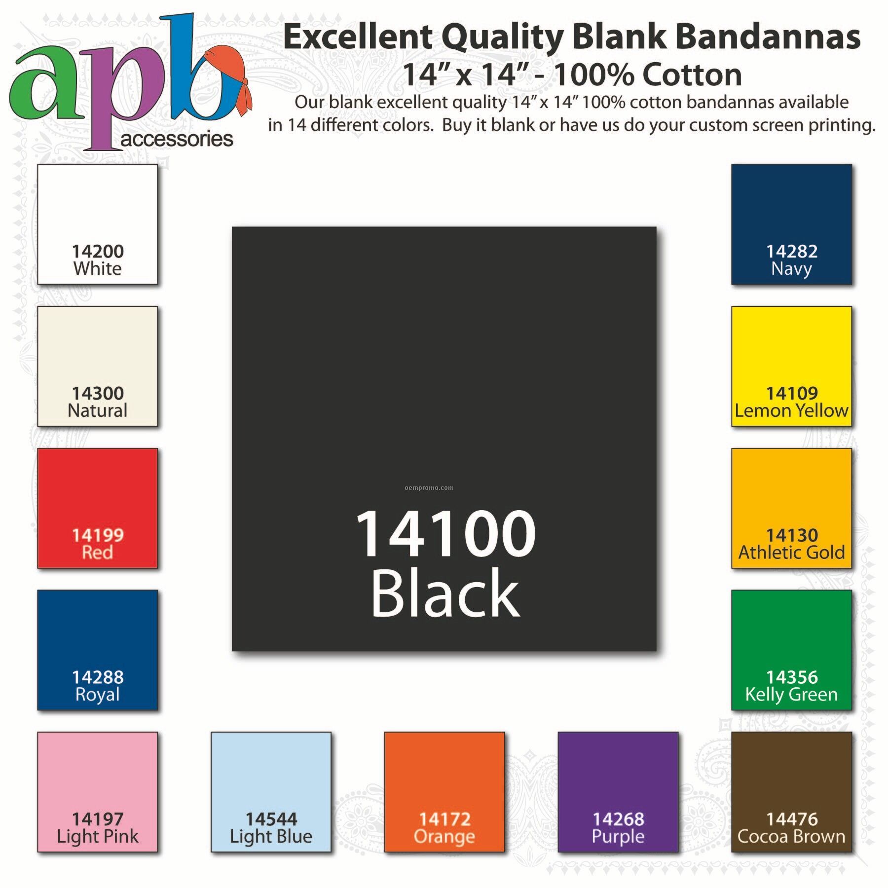 14"X14" Blank Solid Black Imported 100% Cotton Handkerchiefs
