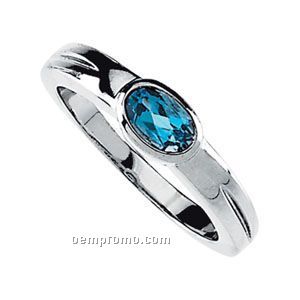Ladies' 14kw 6x4 Genuine Swiss Blue Topaz Ring