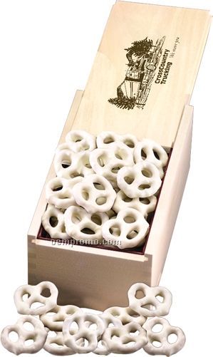 Wooden Collector's Box W/ White Chocolate Pretzels
