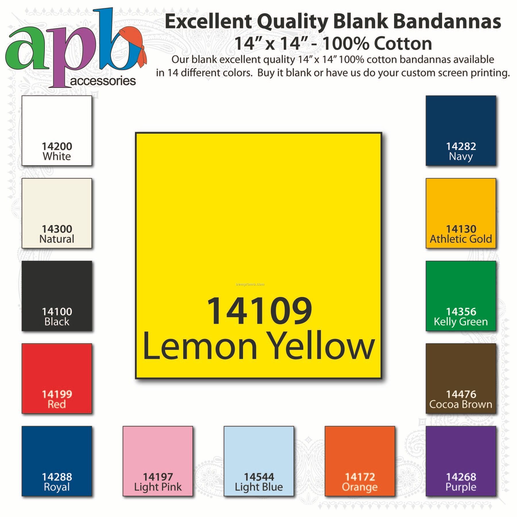 14"X14" Blank Solid Lemon Yellow Imported 100% Cotton Handkerchiefs
