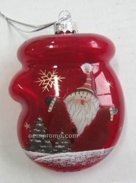 Santa Mitten Red Glass Ornament