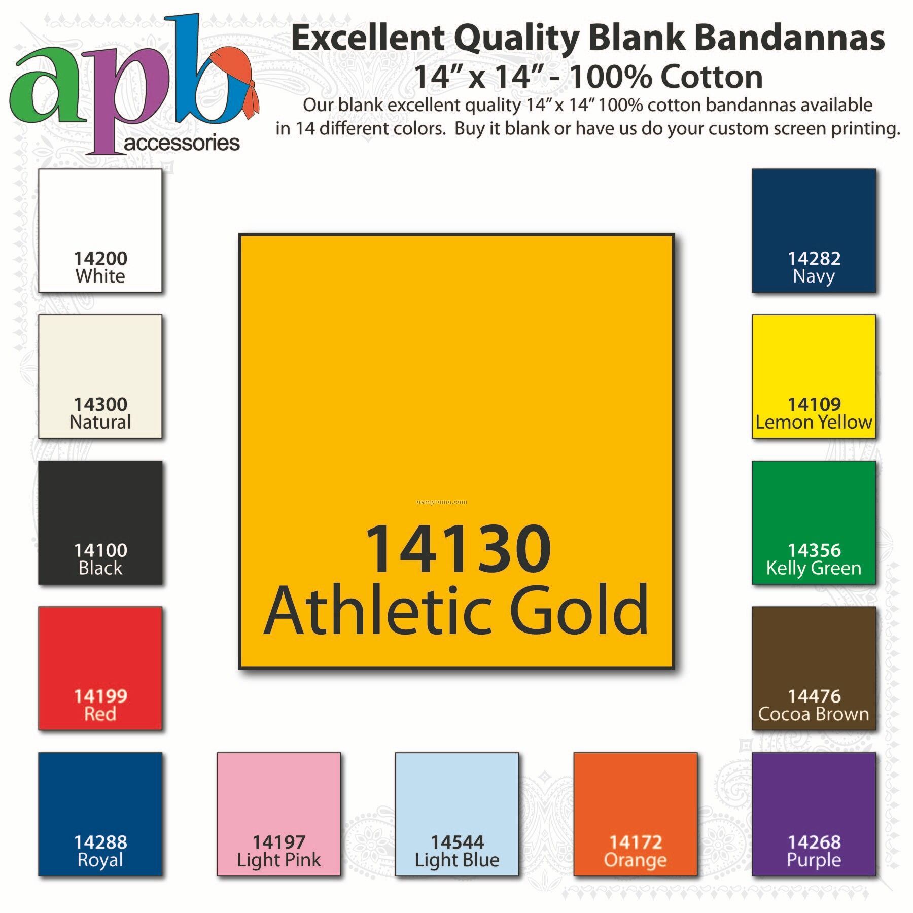 14"X14" Blank Solid Athletic Gold Imported 100% Cotton Handkerchiefs
