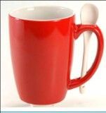 16 Oz. Red Outside And White Inside Ursa Ceramic Mug W/ White Spoon