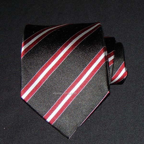 Soldier Stripe Silk Necktie (Black, Wine & Silver)