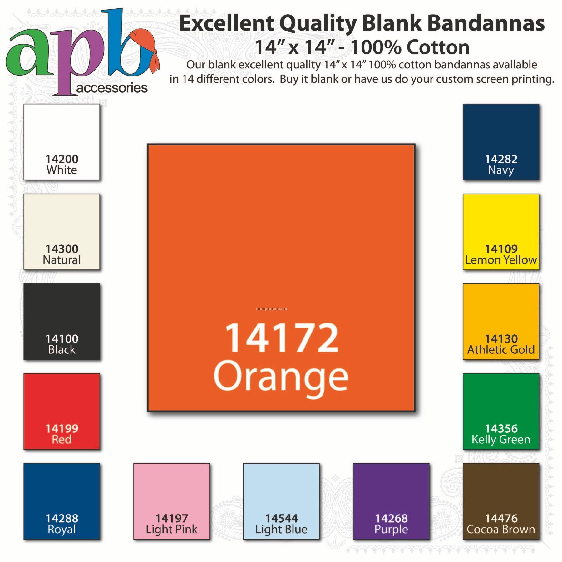 14"X14" Blank Solid Orange Imported 100% Cotton Handkerchiefs