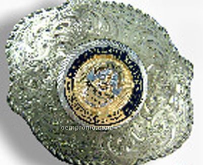 Scallop Edge Coin Belt Buckle W/ Gold & Black Coin