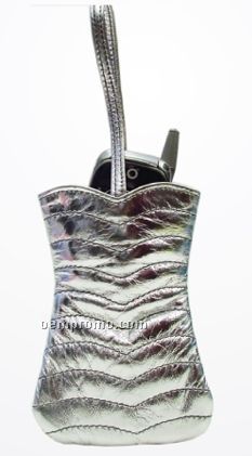 Silver Dressy Leatherette Wrist Phone Pouch