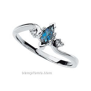 14kw 6x3 Genuine London Blue Topaz & .04 Ct Tw Diamond Round Ring