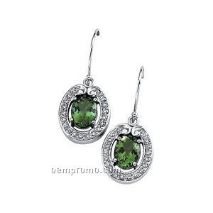 14kw Genuine Green Tourmaline And 3/8 Diamond Earrings