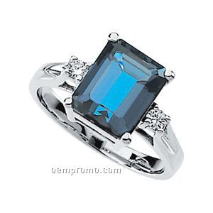 14kw 10x8 Genuine London Blue Topaz & 1/10 Ct Tw Diamond Round Ring