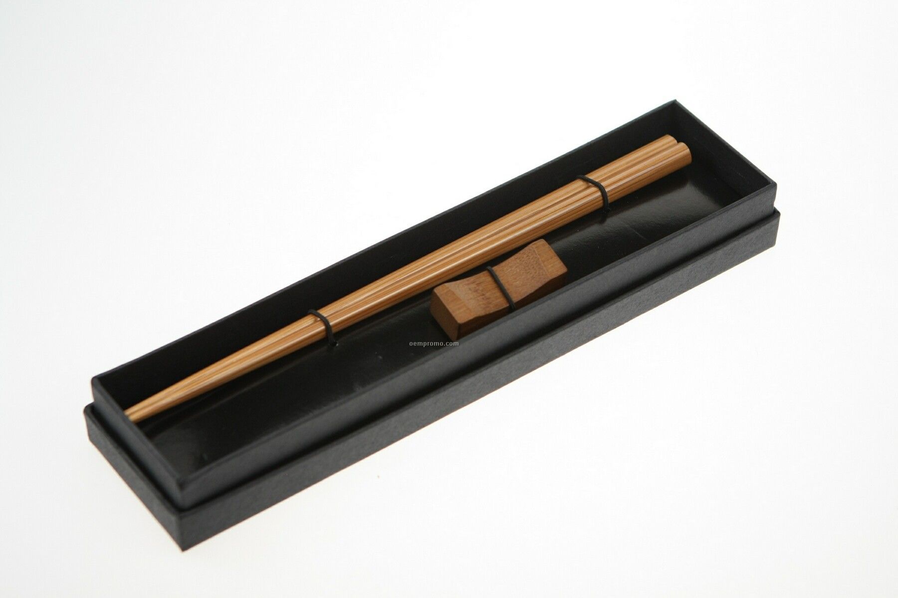 Bamboo Chopsticks And Rest Set In Black Cardboard Box