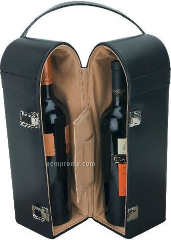 Double Wine Carrier In Elegant Leather Case