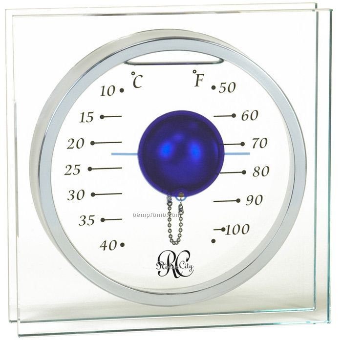 Galileo Thermometer - Square Glass Desktop W/ Blue Float