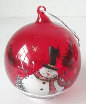 Snowman Round Red Ornament