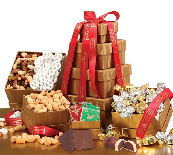 Holiday Classic 4 Tier Gourmet Snack & Candy Gift Tower