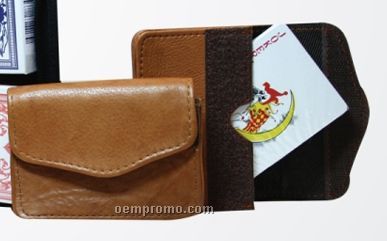 Medium Brown Stone Wash Cowhide Playing Cards Pouch W/ Cards