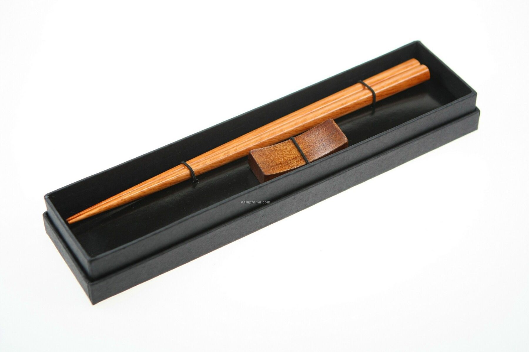 Wooden Brown Chopsticks And Rest Set In Black Cardboard Box